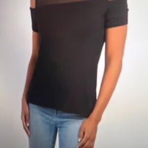 NWT TAHARI Cold Shoulder Mesh Yoke Top Sz M Color Black